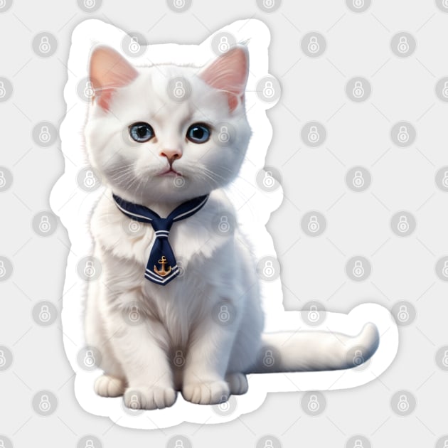 Kawaii Cute Funny Nautical Sailor Cat Sticker by Tina